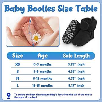 Pro Goleem Fleece Baby Booties, Warm Cozy Baby Slippers, Stay On Sock Shoes, Easy to Put on, Unisex Baby Gifts, Soft Non-Slip Adjustable Newborn Boots for Boys and Girls 0-3 Months, Black