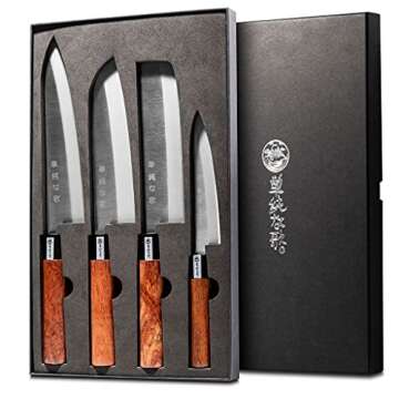 Simple Song Traditional Japanese Professional Kitchen Chef Knife Set - Premium Gyuto Santoku Nakiri Petty High Corrosion Resistance Full Tang Knife Set