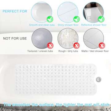 Upgrade Baby Bath Mat Non Slip Extra Long Bathtub Mat for Kids 40 X 16 Inch - Eco Friendly Bath Tub Mat with 200 Big Suction Cups,Machine Washable Shower Mat,Clear