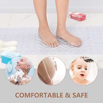 Upgrade Baby Bath Mat Non Slip Extra Long Bathtub Mat for Kids 40 X 16 Inch - Eco Friendly Bath Tub Mat with 200 Big Suction Cups,Machine Washable Shower Mat,Clear