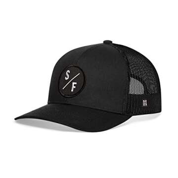 HAKA San Francisco Hat – S/F Trucker Hat for Men & Women, Adjustable Baseball Cap, Mesh Snapback, Outdoor Golf Hat - Black