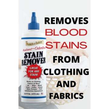 Parker and Bailey Stain Remover- Blood Stain Remover for Carpet, Clothes, Sheets and Mattress - Garment and Fabric Laundry Stain Remover - 16oz