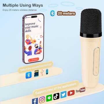 HWWR Karaoke Machine for Kids, Birthday Gifts for Girls, Toys for 4, 5, 6, 7, 8, 9, 10, 12 Year Old, Mini Portable Bluetooth Speaker with 2 Microphones, Teens Gifts Singing Machine for Home Party