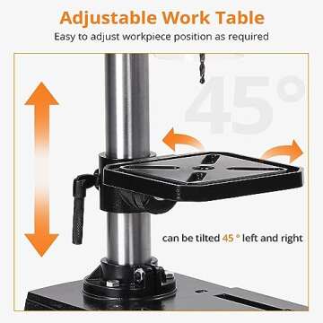 Benchtop Drill Press, 2.5Amp Bench Drilling Machine with 5-Speed Adjustable, 8 Inch Swing Distance 0-45° Tiltling Tabletop Drilling Machine for Wood, Metal