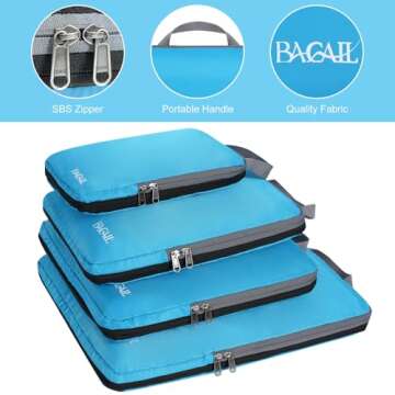 BAGAIL 4 Set/6 Set Compression Packing Cubes Travel Accessories Expandable Packing Organizers(Blue ClothPattern 4 Set)