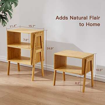 Pipishell Bamboo Stackable End Tables Set of 2