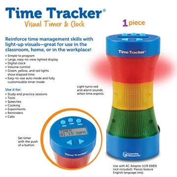 Learning Resources Time Tracker Visual Timer & Clock - 1 Piece, Classroom Tracker, Alarm Clock, Light Up Timer for Classroom, Visual Tracker