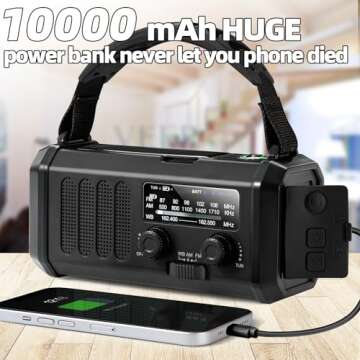 QAUYYW10000mAh/37000mWh Emergency Hand Crank Radio AM/FM with LED Flashlight Solar Radio, Portable Weather Radio, Emergency Cell Phone Charger for Family Outdoor Camping and Emergency Rescue Us