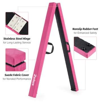 ZELUS 8' Folding Gymnastics Balance Beam, Floor Balance Beam w/Carry Handles Anti-Slip Base, Beginners & Professional Gymnasts (8 ft, Pink)