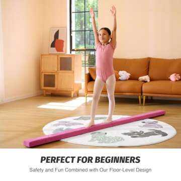 ZELUS 8' Folding Gymnastics Balance Beam, Floor Balance Beam w/Carry Handles Anti-Slip Base, Beginners & Professional Gymnasts (8 ft, Pink)