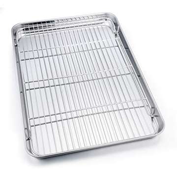 P&P CHEF Extra Large Baking Sheet and Cooking Rack Set, Stainless Steel Cookie Half Sheet Pan with Grill Rack, Rectangle 19.6''x13.5''x1.2'', Oven & Dishwasher Safe, 4 Piece (2 Pans+2 Racks)