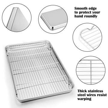 P&P CHEF Extra Large Baking Sheet and Cooking Rack Set, Stainless Steel Cookie Half Sheet Pan with Grill Rack, Rectangle 19.6''x13.5''x1.2'', Oven & Dishwasher Safe, 4 Piece (2 Pans+2 Racks)