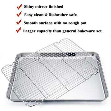 P&P CHEF Extra Large Baking Sheet and Cooking Rack Set, Stainless Steel Cookie Half Sheet Pan with Grill Rack, Rectangle 19.6''x13.5''x1.2'', Oven & Dishwasher Safe, 4 Piece (2 Pans+2 Racks)