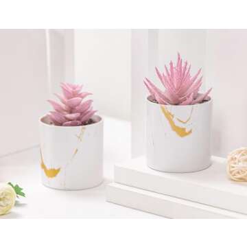 Der Rose Set of 2 Succulents Plants Artificial Mini Fake Succulents Plants for Office Desk Accessories for Women Pink Home Decor