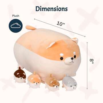 PixieCrush Stuffed Dog Toy - Cute Plushies Shiba Inu Mommy with 4 Puppies - Adorable Plush Pillow for Imaginative Play - Puppy Surprise Soft Animal Toy Set for Girls - Stuffed Animals for Ages 3-8