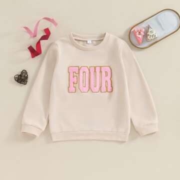 Lamuusaa Toddler Baby Girl Boy Birthday Outfit One/Two/Three/Four/Five/Six Embroidery Sweatshirt Shirts Birthday Gift