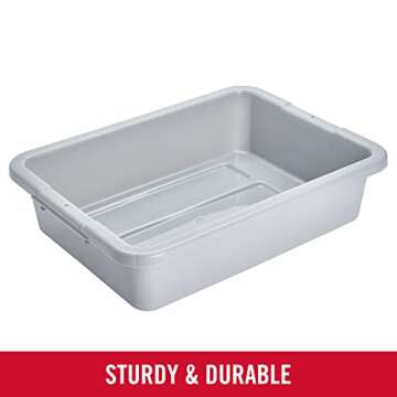 Rubbermaid Commercial Products Standard Bus/Utility Box, 4.6-Gallon, Gray, Plastic, Heavy Duty Restaurant Wash Basin/Dish Washing Tub for Kitchen Organization/Storage