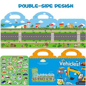 Reusable Sticker Book for Kids, Vehicles Truck Stickers Educational Learning Toys Travel Stickers Activity Books for Toddler Girls Boys Age 3+ Birthday Gifts