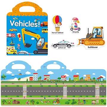 Reusable Sticker Book for Kids, Vehicles Truck Stickers Educational Learning Toys Travel Stickers Activity Books for Toddler Girls Boys Age 3+ Birthday Gifts