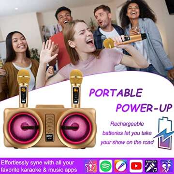 ALPOWL Karaoke Machine for Kids Adults, Portable Bluetooth Speaker with 2 UHF Wireless Microphone for Home Party, Wedding, Church, Picnic, Outdoor/Indoor (Gold II)