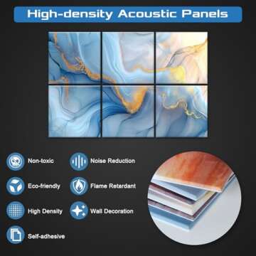 HIRESC 6 Pack Art Acoustic Panels Sound Proof Foam for Walls, 72X48 Inches Decorative Sound Absorbing Panels for Bedroom, Adhesive Included, Wavy