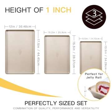 HONGBAKE Baking Sheet Pan Set, Cookie Sheets for Oven, Nonstick Half/Quarter/Jelly Roll Pans with Diamond Texture Pattern, Heavy Duty Cookie Tray