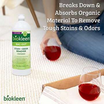 Biokleen Bac-Out Stain+Odor Remover, Destroys Stains & Odors Safely, for Pet Urine, Laundry, Diapers, Wine, Carpets, & More, Eco-Friendly, Non-Toxic, Plant-Based, 32 Ounces