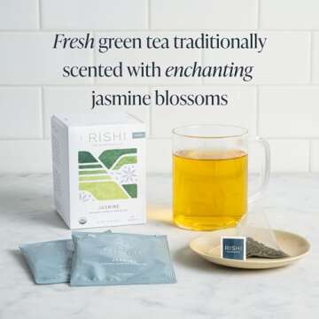 Rishi Tea Jasmine Green Tea - Organic Sachet Tea Bags, Caffeinated Scented Chinese Green Tea with Floral Aroma & Taste - 15 Count (Pack of 1)