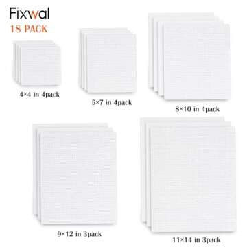 Fixwal Canvas Boards for Painting, 18 Pack Art Painting Canvas Multipack, 4x4, 5x7, 8x10, 9x12, 11x14 Inches 3mm Canvas Panels, Painting Supplies for Acrylic, Oil Paint, Tempera, Watercolor, Gouache