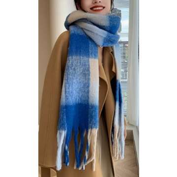 Wander Agio Winter Women Warm Scarf Long Shawl Large Scarves Cold Weather Thick Blanket Scarfs Colorful Plaid Khaki Blue 3