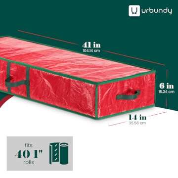 URBUNDY Heavy Duty Wrapping Paper Organizer Storage Bag Red - Christmas Storage Organizer for Wrapping Paper and Gift Bag Storage - Wrapping Paper Storage Container - Holiday Christmas Decorations