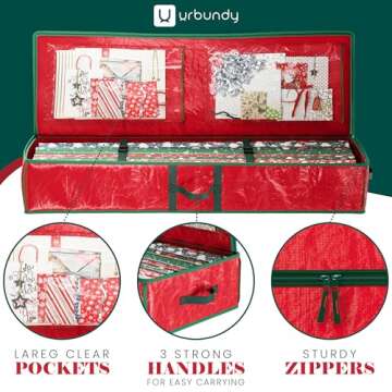 URBUNDY Heavy Duty Wrapping Paper Organizer Storage Bag Red - Christmas Storage Organizer for Wrapping Paper and Gift Bag Storage - Wrapping Paper Storage Container - Holiday Christmas Decorations