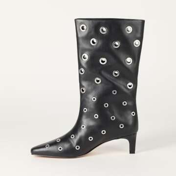 The Drop Women's Serena Midi Boot in Black with Grommets - Size 8.5