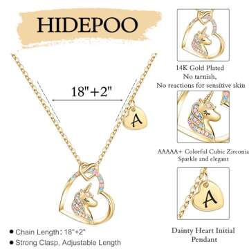 Unicorn Necklace - 14K Gold Plated Heart Pendant