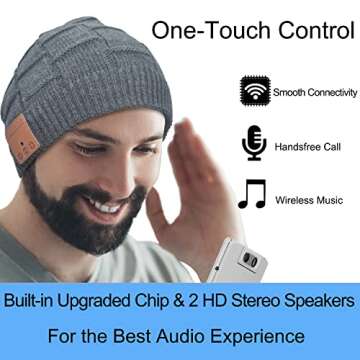 Bluetooth Beanie Hat Headphones Unique Tech Gifts Stocking Stuffer Dark Gray