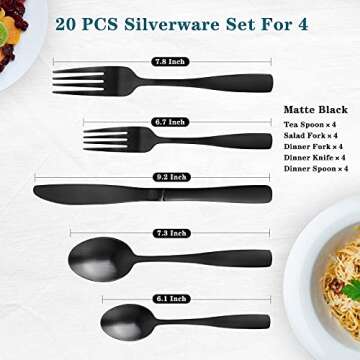 Matte Black Silverware Set - GIOCOCO 20 Piece Stainless Steel Flatware Sets Heavy Cutlery Set Service For 4, Thick Durable Tableware Set For Home Kitchen and Restaurant, Dishwasher Safe Utensil Set