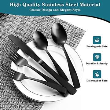 Matte Black Silverware Set - GIOCOCO 20 Piece Stainless Steel Flatware Sets Heavy Cutlery Set Service For 4, Thick Durable Tableware Set For Home Kitchen and Restaurant, Dishwasher Safe Utensil Set