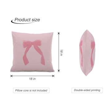 ISANOU Girls Room Decorative Pillow Covers,Coquette Room Decor,Pink Preppy Bow Cherry Throw Pillow Covers for Home Bedroom Living Room Decor,Preppy Gifts for Women Girls,18x18 Inch Pillowcase Set of 4