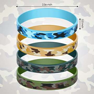 HyDren 24 Packs Camouflage Rubber Bracelets Camouflage Military Assorted Wristbands Green