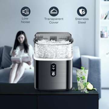 Nugget Ice Maker Up to 35lbs of Ice a Day with Self-Cleaning,Removable Ice Basket&Scoop, Black