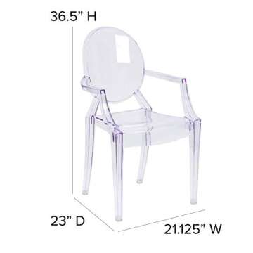 EMMA + OLIVER Oval Back Ghost Chair with Arms in Transparent Crystal