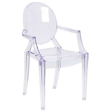 EMMA + OLIVER Oval Back Ghost Chair with Arms in Transparent Crystal