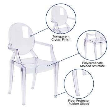 EMMA + OLIVER Oval Back Ghost Chair with Arms in Transparent Crystal