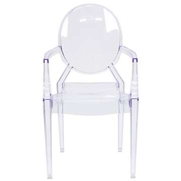 EMMA + OLIVER Oval Back Ghost Chair with Arms in Transparent Crystal