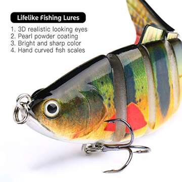 5Pcs Fishing Lures for Bass Trout 1.4~3.9" Multi Jointed Swimbaits Slow Sinking Bionic Lifelike Swimming Bass Lures Freshwater Saltwater Bass Fishing baits Kit (Color-A)