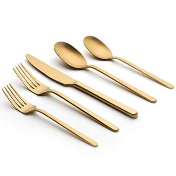 20 Piece Matte Gold Silverware Set, Ornative Jayden Flatware Service for 4, Includes Knives, Forks, Spoons, Food Grade Stainless Steel Utensil Set for Home Kitchen Restaurant, Dishwasher Safe