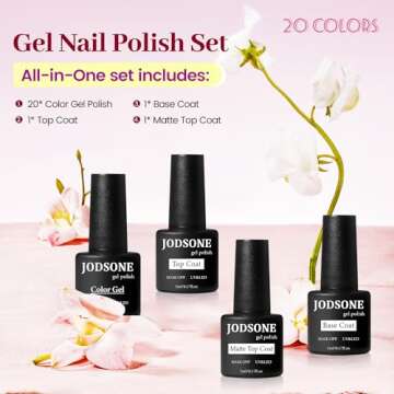 JODSONE 23 PCS Gel Polish Kit Colorful Fashion Classic Nail Gel Set 3 Bottles of Base Coat Matte and Glossy Top Coat