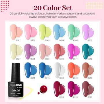 JODSONE 23 PCS Gel Polish Kit Colorful Fashion Classic Nail Gel Set 3 Bottles of Base Coat Matte and Glossy Top Coat