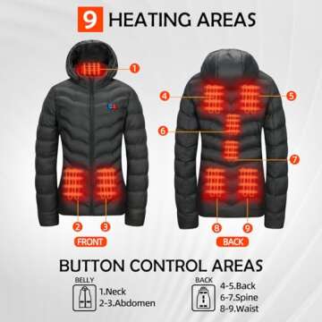 QTREE intelligence Women’s Heated Jacket with 2pcs Battery Pack, Slim Fit Heating Jackets and Detachable Hood（M）