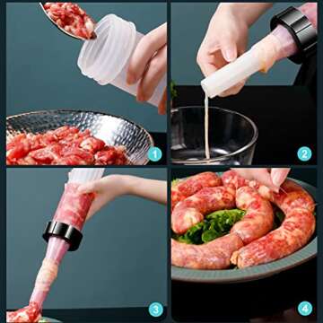 Sausage Stuffer - Homemade Manual Sausage Maker, Fast Meat Filling Machine, Food Grade Kitchen Sausage Stuffer Tool for Household Use (3 Stuffing Tubes)